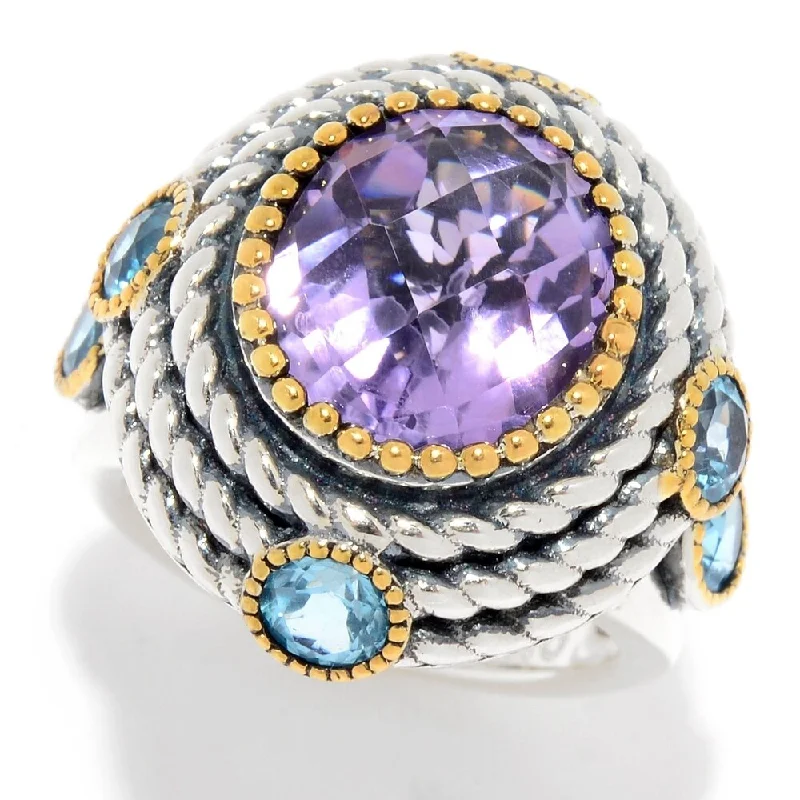 6.80ctw Pink Amethyst & Swiss Blue Topaz Halo Ring