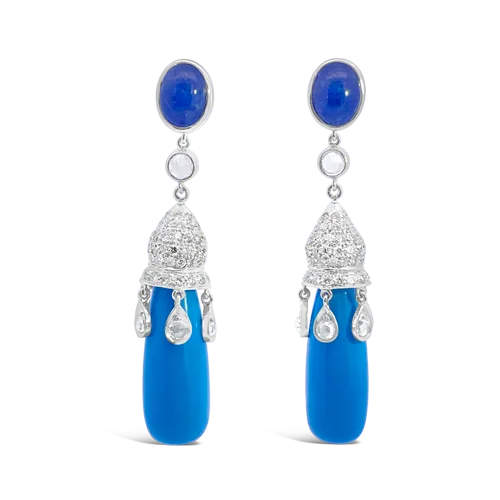 Turquoise, Diamond & Sapphire Estate Earrings