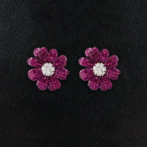 Ruby & Diamond Flower Earrings