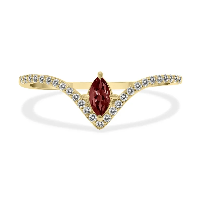 Marquee Jewels 1/4 Carat TW Garnet and Diamond V Shape Ring in 10K Yellow Gold