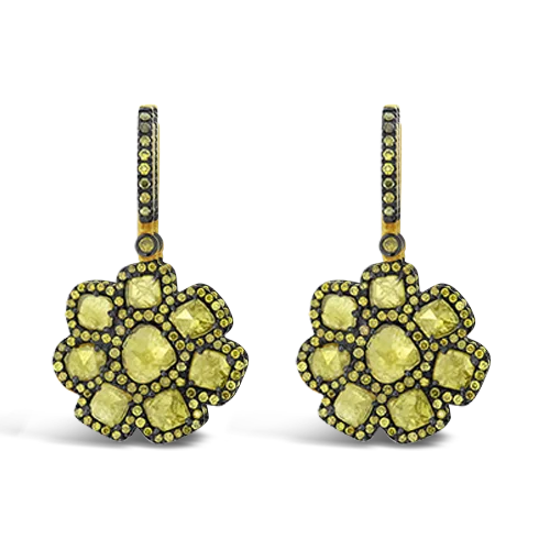 Yellow Diamond Flower Earrings