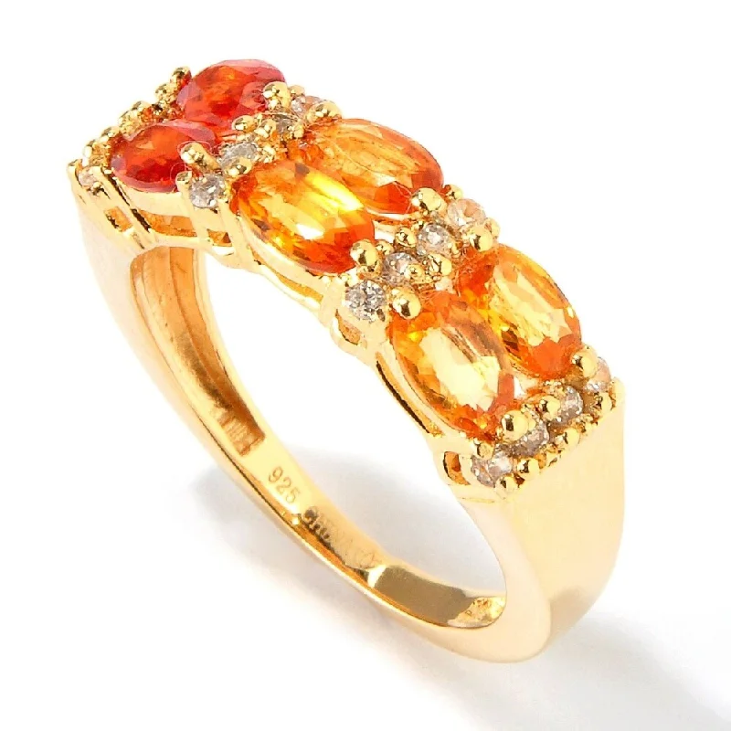 18K Yellow Gold Over Silver 2.06ctw Shaded Orange Sapphire Ring SZ 6