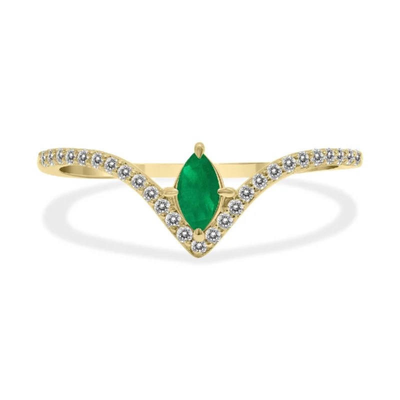 Marquee Jewels 1/4 Carat TW Emerald and Diamond V Shape Ring in 10K Yellow Gold