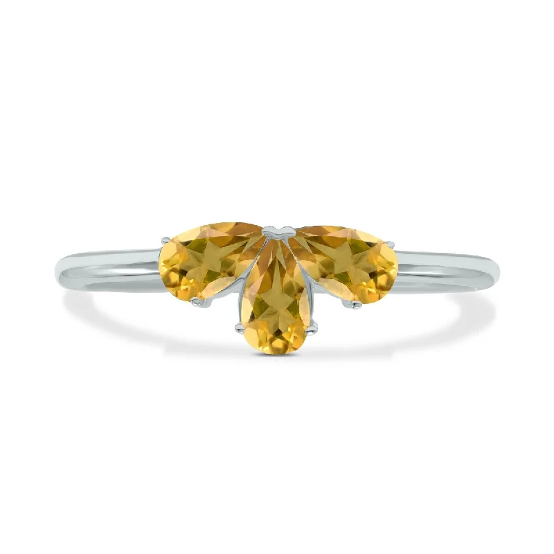 Marquee Jewels Citrine Pear Shape Three Stone Ring in 10K White Gold