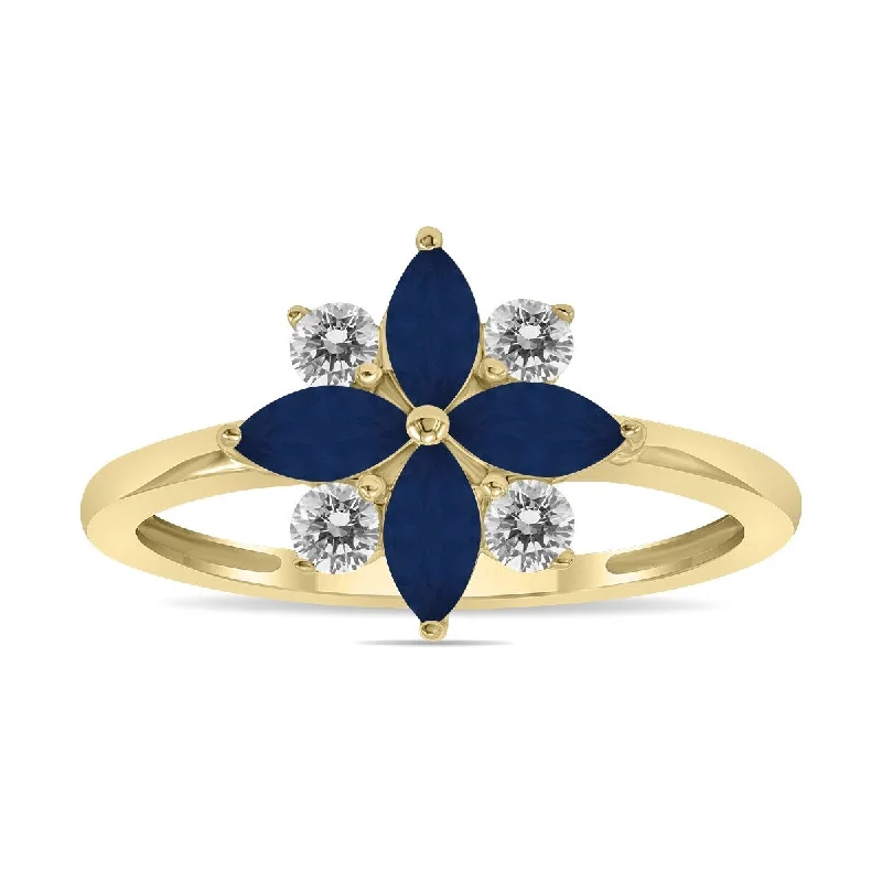 Marquee Jewels 3/4 Carat TW Sapphire and Diamond Flower Ring in 10K Yellow Gold