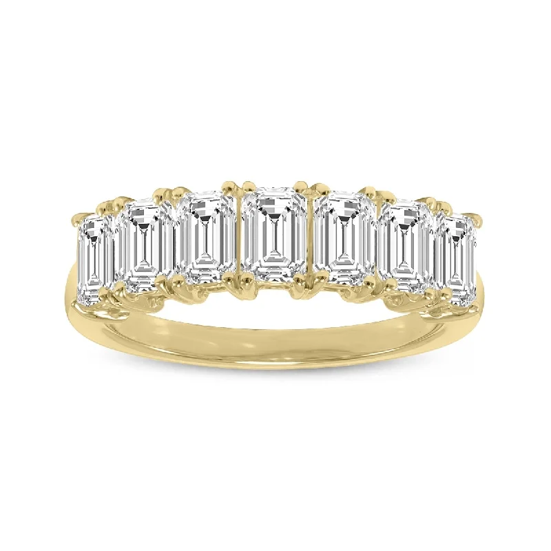 Marquee 2 Carat TW Emerald Cut Seven Stone Lab Grown Diamond Wedding Anniversary Ring 14K Yellow Gold