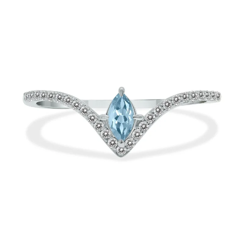 Marquee Jewels 1/4 Carat TW Aquamarine and Diamond V Shape Ring in 10K White Gold