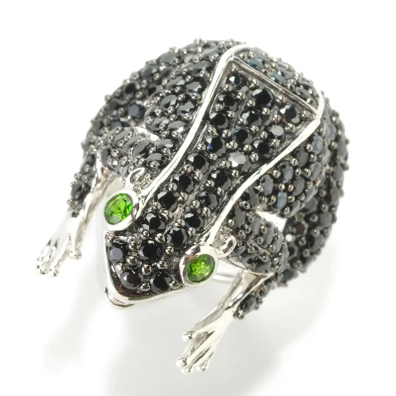 925 Sterling Silver Black Spinel and Chrome Diopside Ring