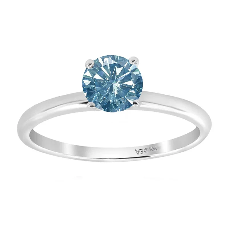 White Gold with Blue Moissanite Solitaire Ring