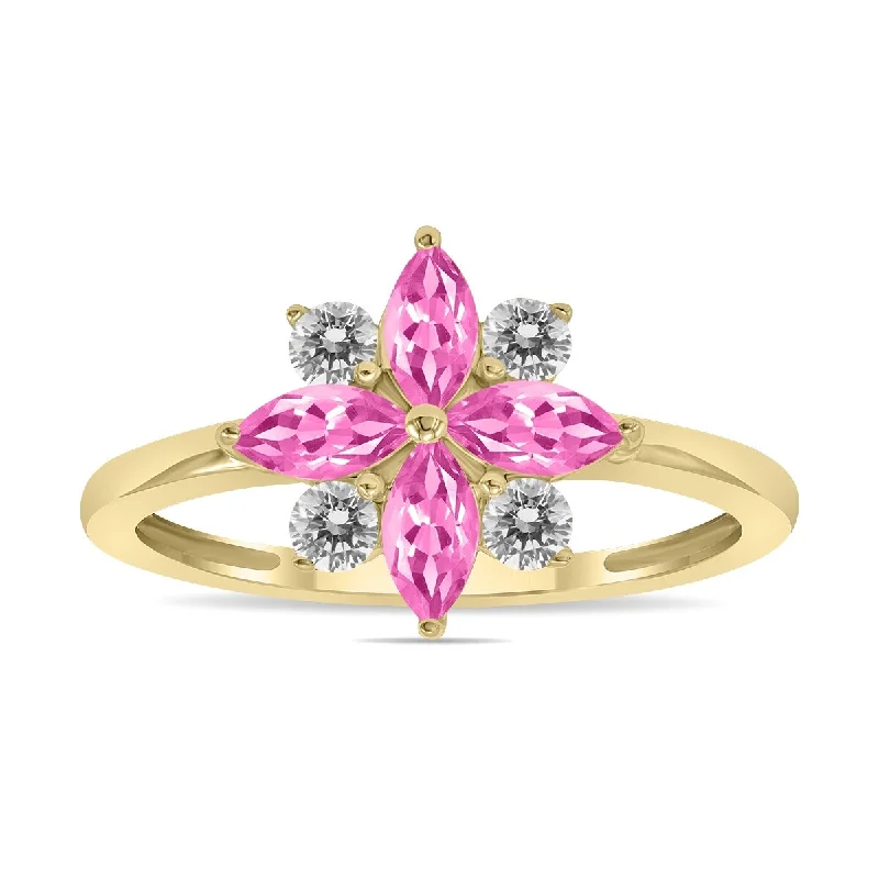 Marquee Jewels 3/4 Carat TW Pink Topaz and Diamond Flower Ring in 10K Yellow Gold