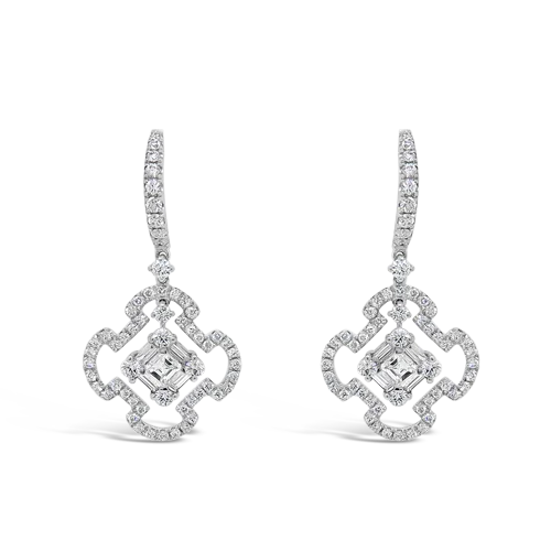 Diamond Dangle Clover Earrings