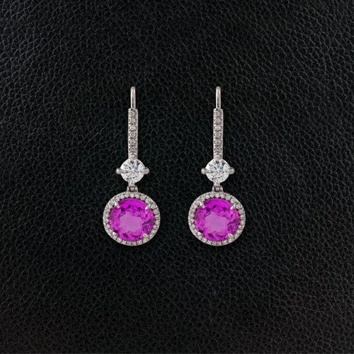 Pink Sapphire & Diamond Dangle Earrings