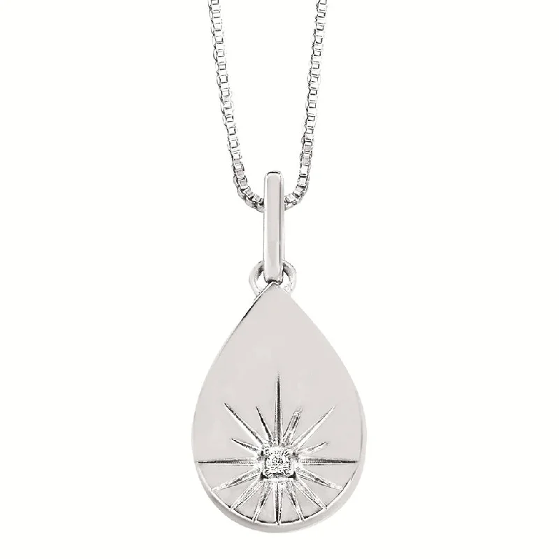 Sterling Silver 0.01ctw Diamond Teardrop Pendant Necklace