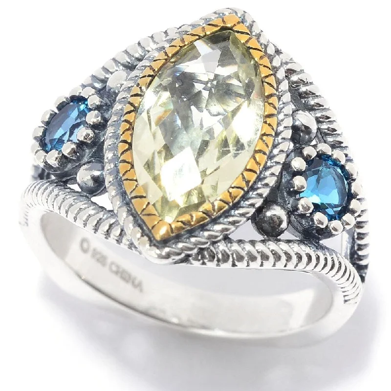 925 Sterling Silver Swiss Blue Topaz and Ouro Verde Ring