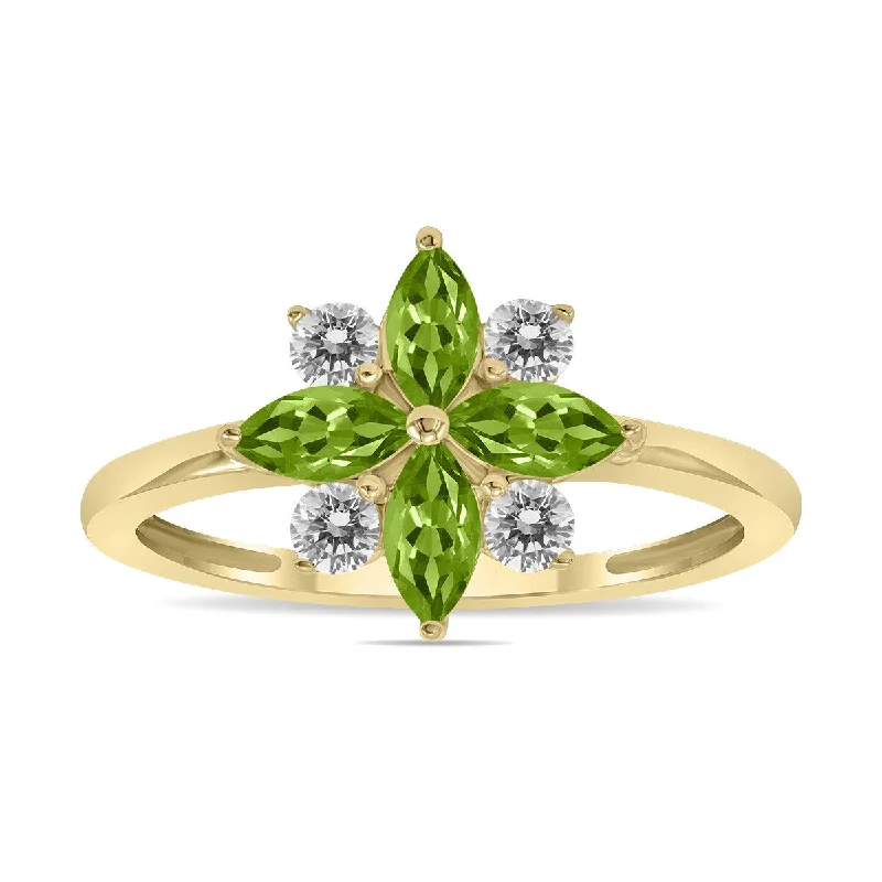 Marquee Jewels 3/4 Carat TW Peridot and Diamond Flower Ring in 10K Yellow Gold