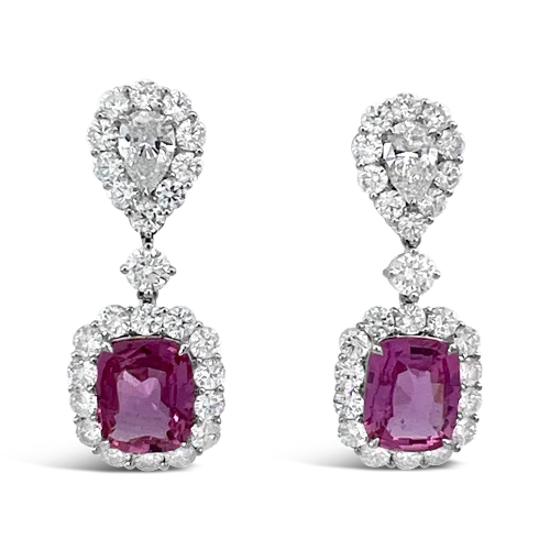 Pink Sapphire & Diamond Dangle Earrings