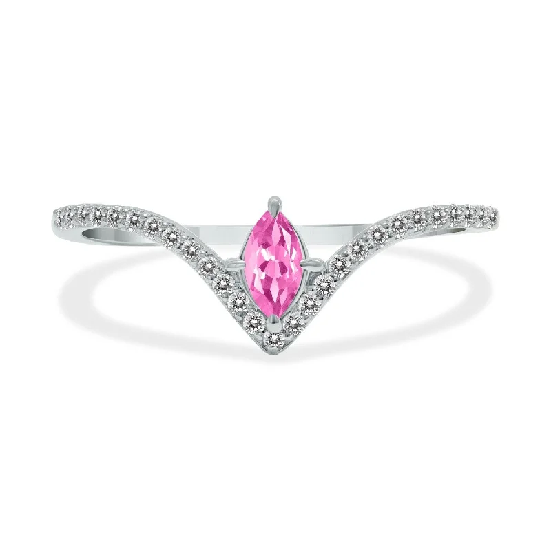 Marquee Jewels 1/4 Carat TW Pink Topaz and Diamond V Shape Ring in 10K White Gold