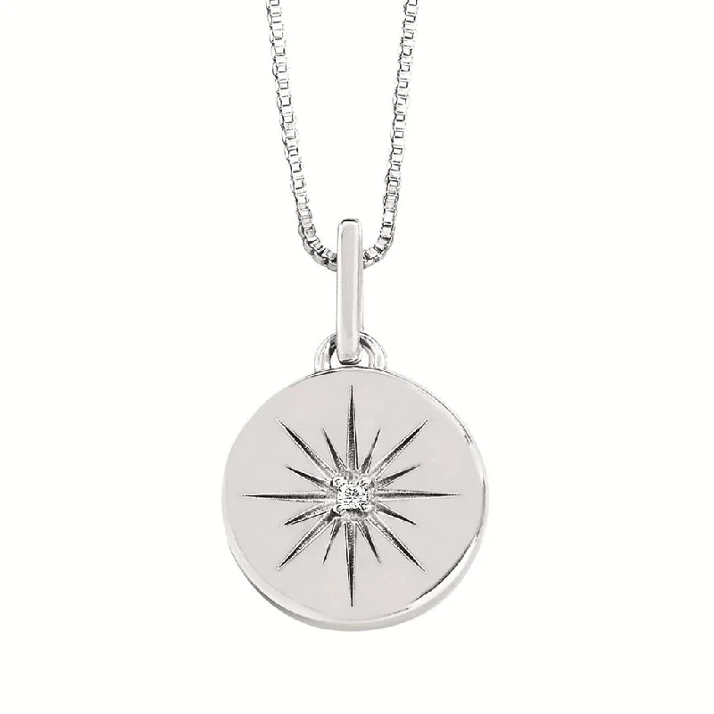 Sterling Silver 0.01ctw Diamond Star Medallion Necklace