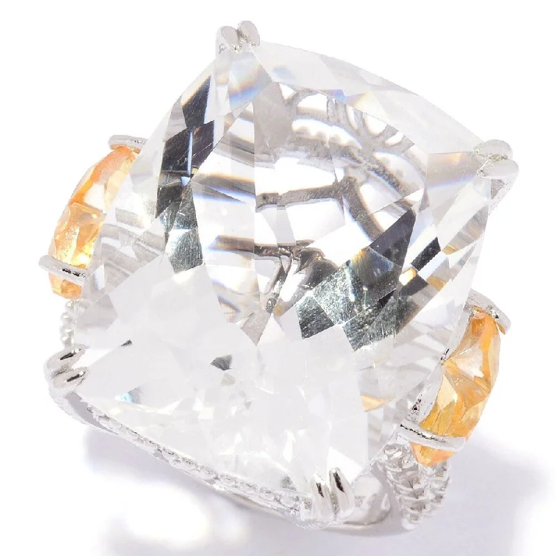 Pinctore Ster Silver Yellow Quartz,White Quartz & White Topaz Ring, Size 7