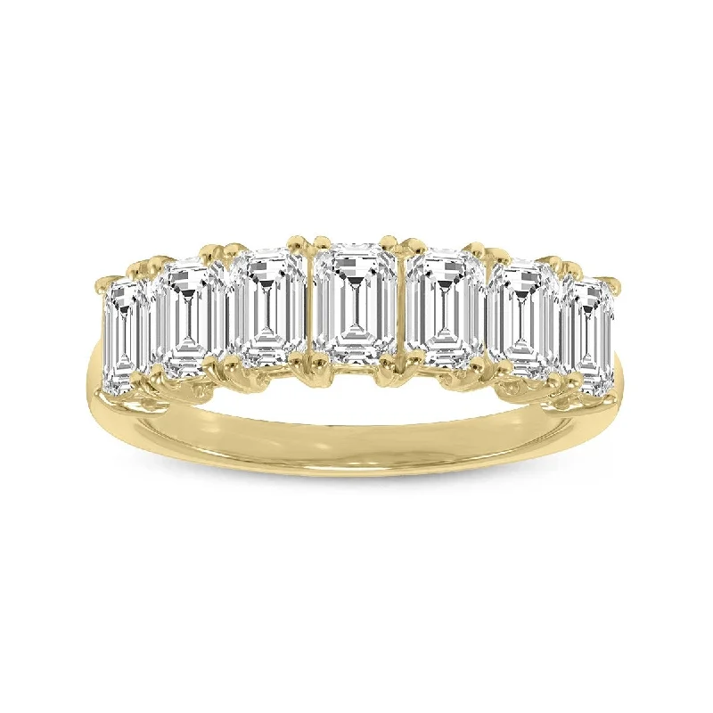 Marquee Jewels 1.50 Carat TW Emerald Cut Seven Stone Lab Grown Diamond Wedding Anniversary Ring 14K Yellow Gold