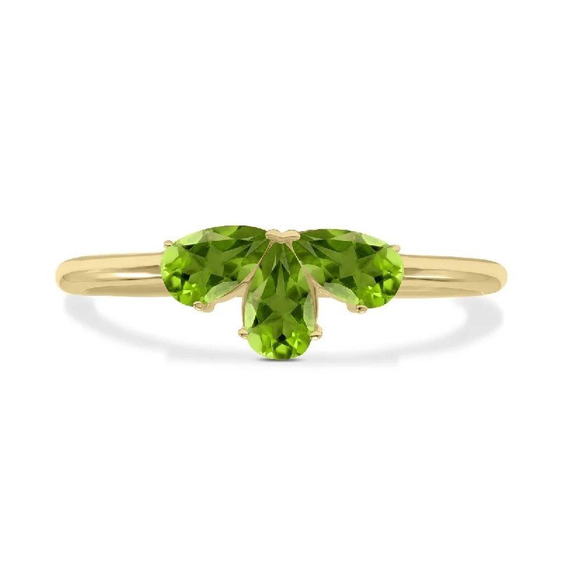 Marquee Jewels Peridot Pear Shape Three Stone Ring in 10K Yellow Gold