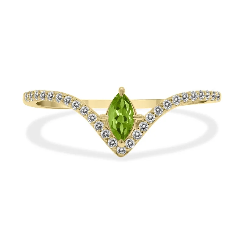 Marquee Jewels 1/4 Carat TW Peridot and Diamond V Shape Ring in 10K Yellow Gold