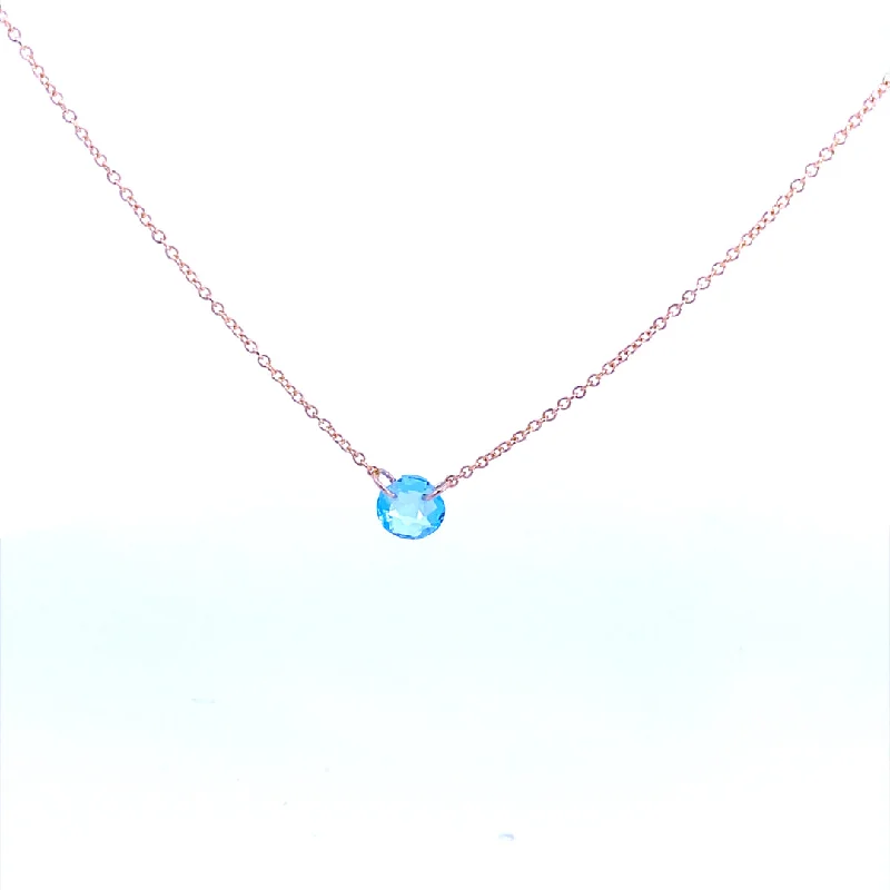 Gold Filled Round Blue Topaz Solitaire Necklace by Dee Berkley