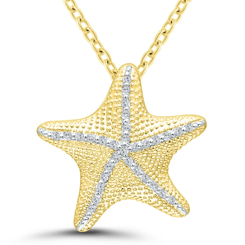 Gold Plated 0.10ctw Diamond Starfish Necklace