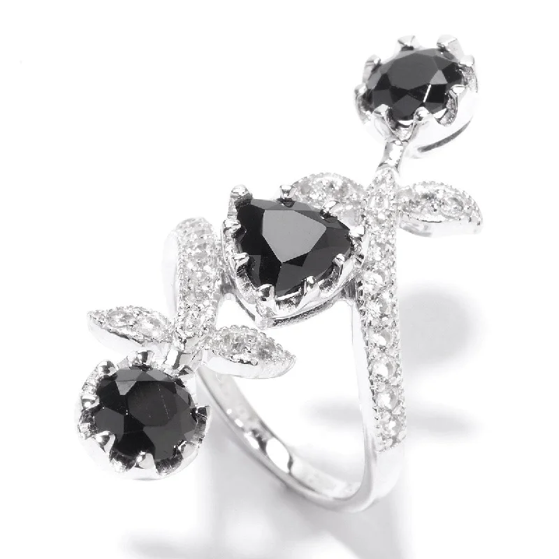 925 Sterling Silver Black Spinel and White Topaz Ring