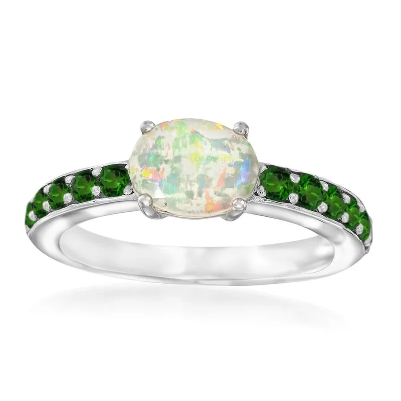 925 Sterling Silver Ethiopian Opal and Chrome Diopside Ring