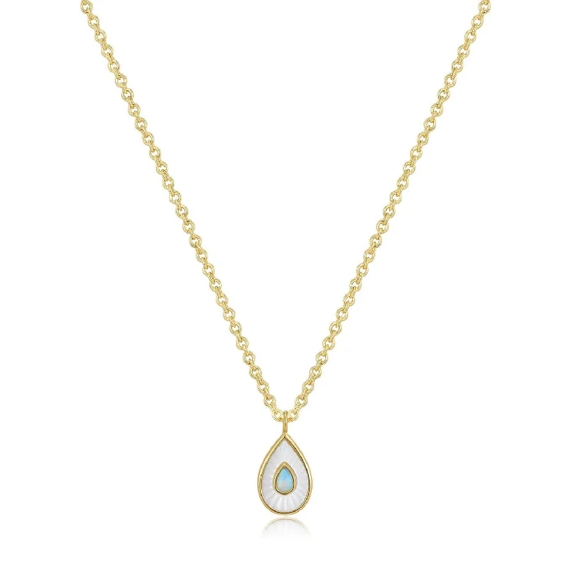 Pear Shaped Mop Pendant With Opal Necklace