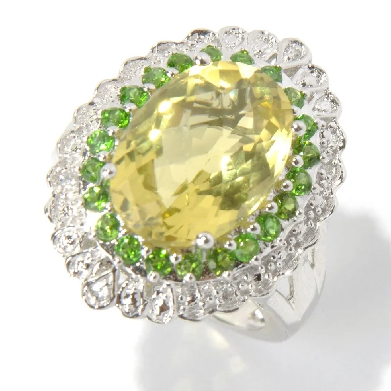 Sterling Silver 5.94ct Chrome Diopside Lemon Quartz Cocktail Ring - Yellow