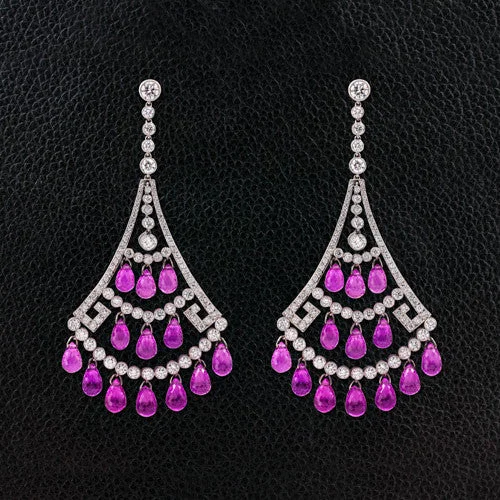 Pink Sapphire & Diamond Dangle Earrings