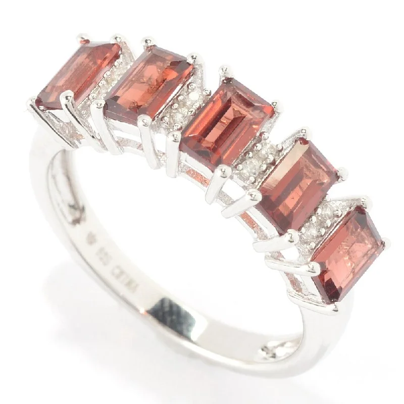 Sterling Silver 1 2/5ct Emerald-cut Garnet and White Zircon Ring