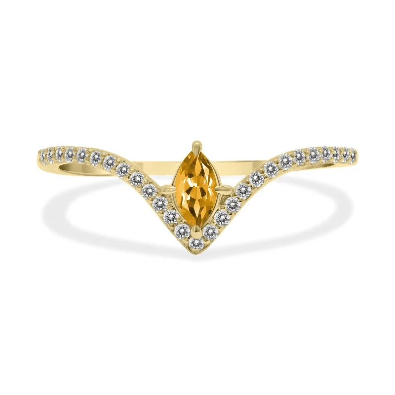 Marquee Jewels 1/4 Carat TW Citrine and Diamond V Shape Ring in 10K Yellow Gold