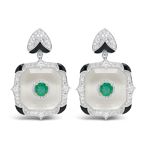 Crystal, Emerald & Diamond Earrings