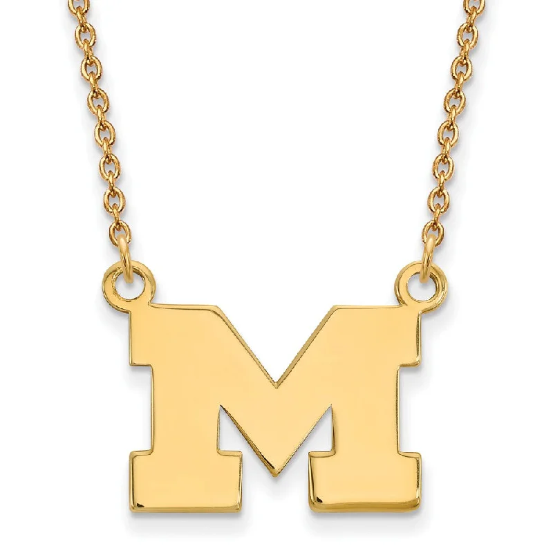 14k Yellow Gold U of Michigan Small Initial M Pendant Necklace