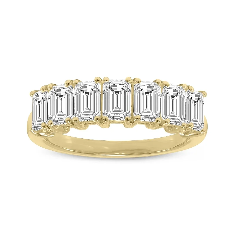 Marquee 2.50 Carat TW Emerald Cut Seven Stone Lab Grown Diamond Wedding Anniversary Ring 14K Yellow Gold