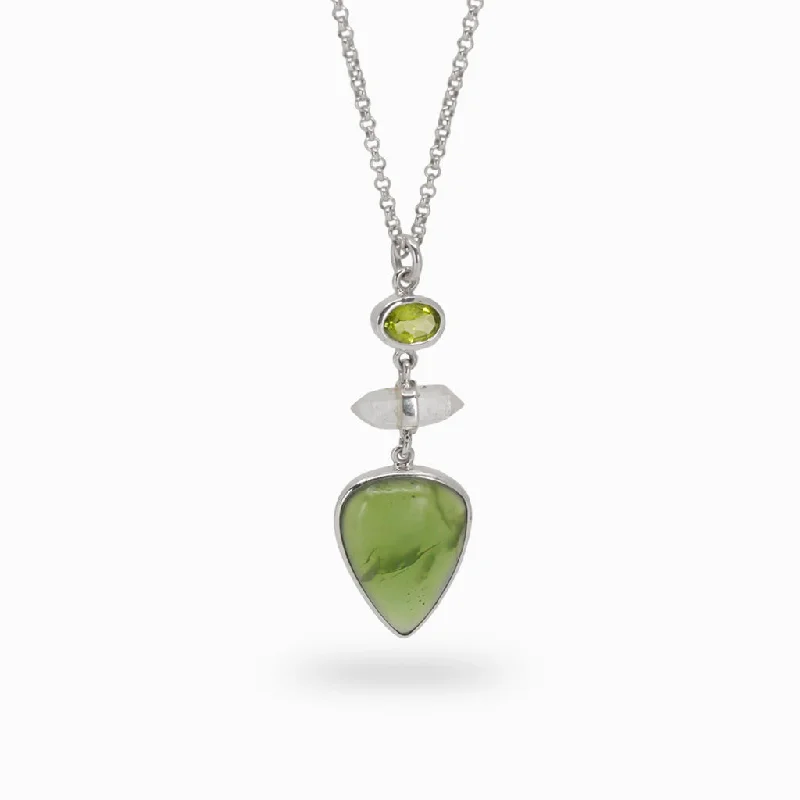 Peridot, Laser Quartz, and Jade Necklace