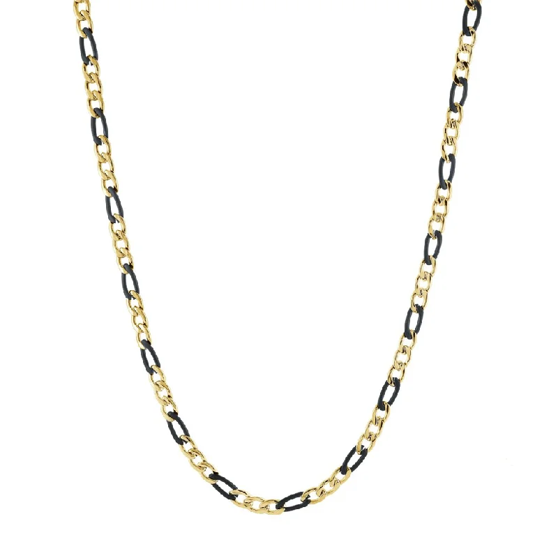 IP Black & Yellow Gold Figaro Chain Men's Necklace