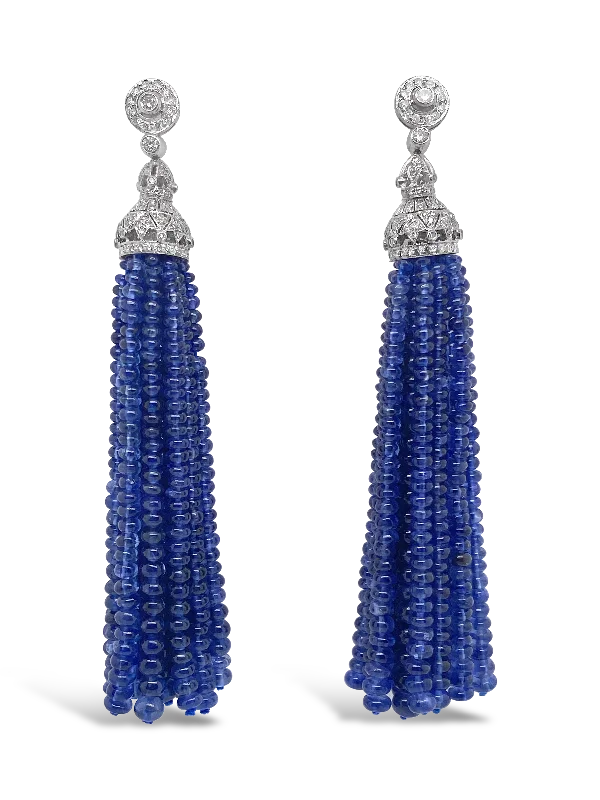 Sapphire Bead & Diamond Tassel Earrings