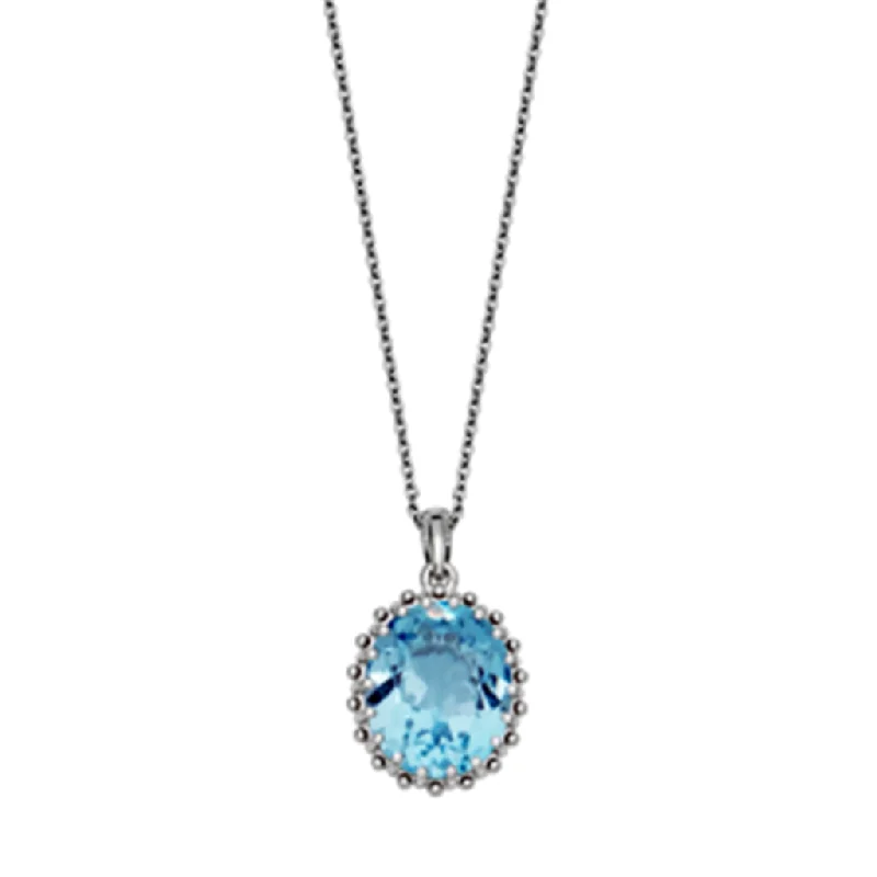 Sterling Silver Oval Blue Topaz Solitaire Necklace by Samuel B.