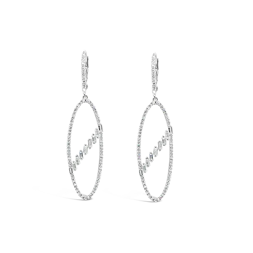 White Gold & Diamond Oval Dangle Earrings