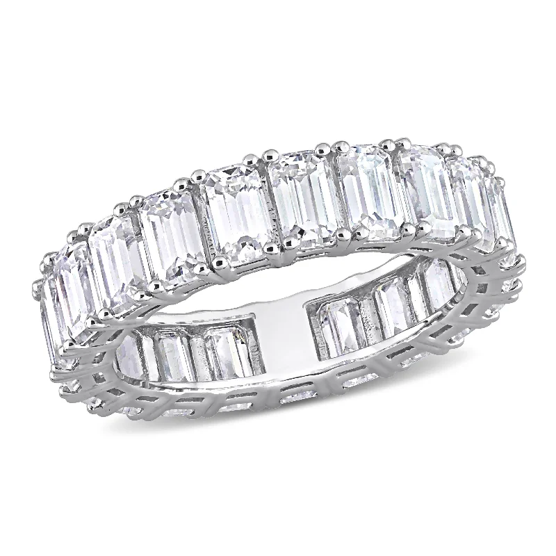 Miadora 6 1/3ct DEW Emerald Cut Created Moissanite Eternity Ring in 14k White Gold