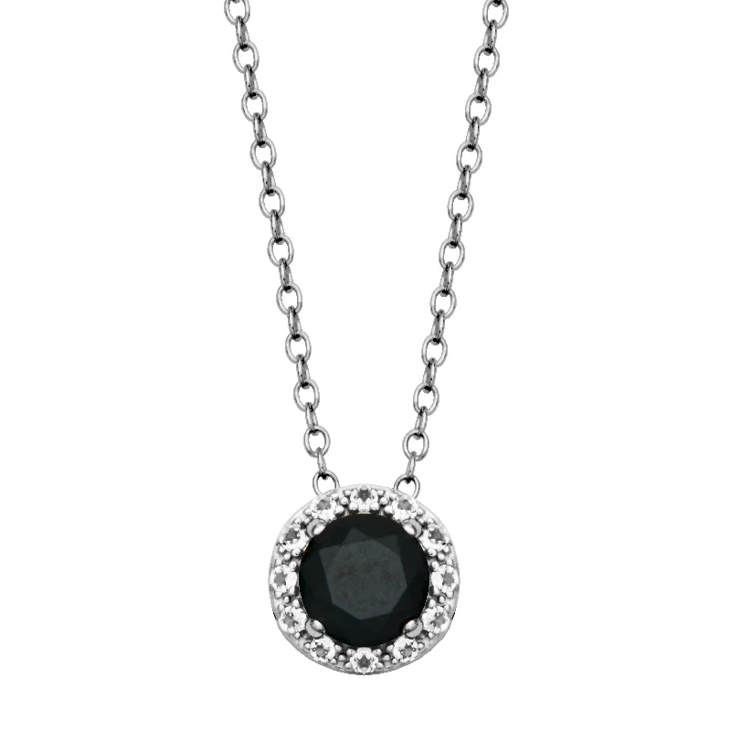 Sterling Silver Black Spinel & White Topaz Halo Necklace by Samuel B.