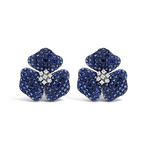 Sapphire & Diamond Flower Earrings