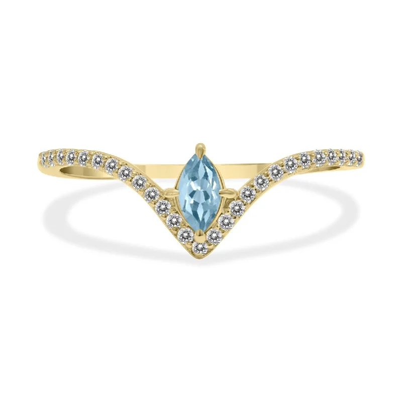 Marquee Jewels 1/4 Carat TW Aquamarine and Diamond V Shape Ring in 10K Yellow Gold