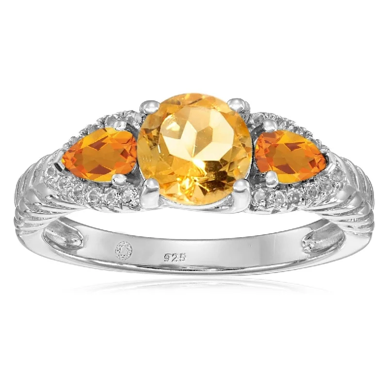 925 Sterling Silver Madeira Citrine and White Topaz Ring