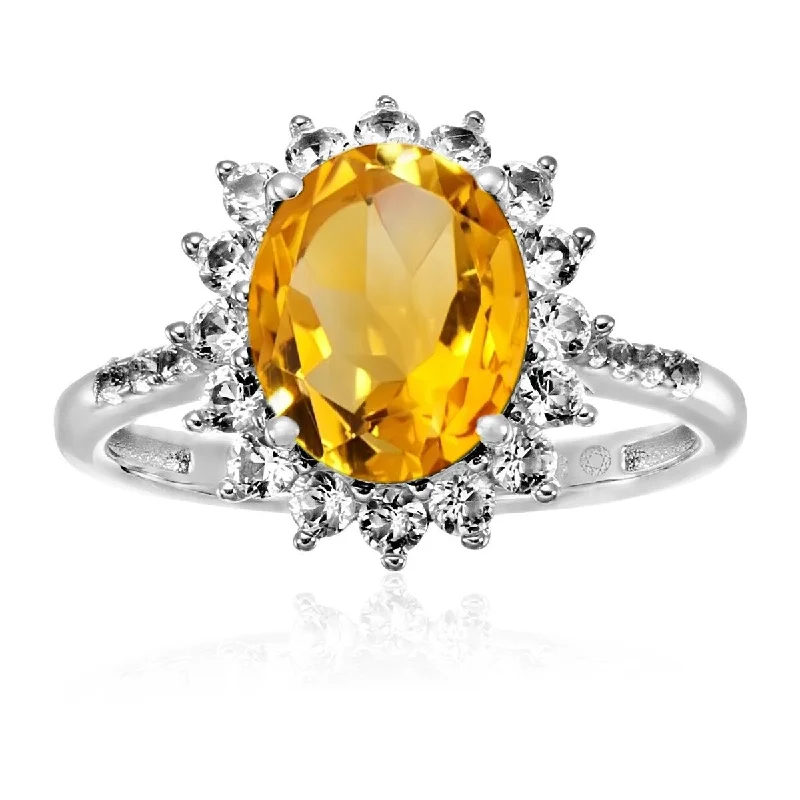 925 Sterling Silver Citrine and Created White Sapphire Ring