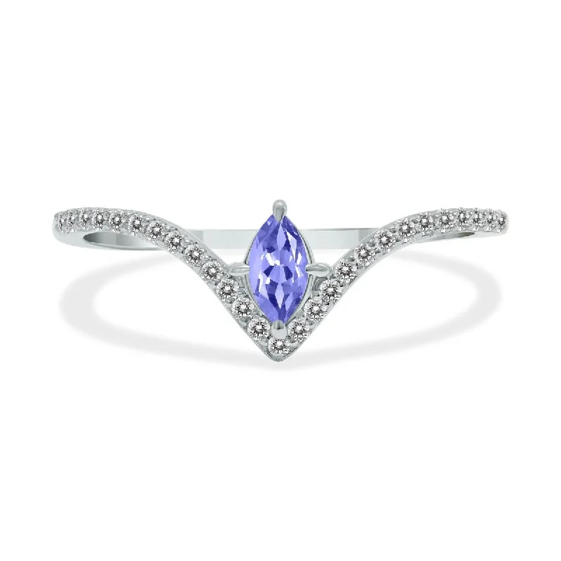 Marquee Jewels 1/4 Carat TW Tanzanite and Diamond V Shape Ring in 10K White Gold